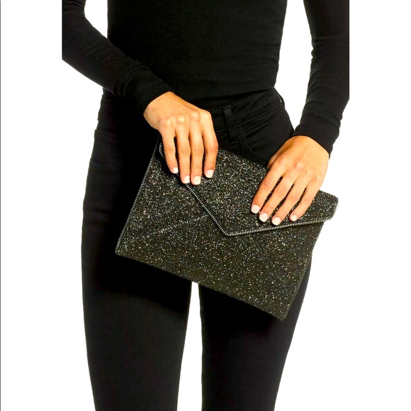 NWT! Rebecca Minkoff  Black Sparkly Envelope Clutch with Gunmetal Hardware - Picture 10 of 16